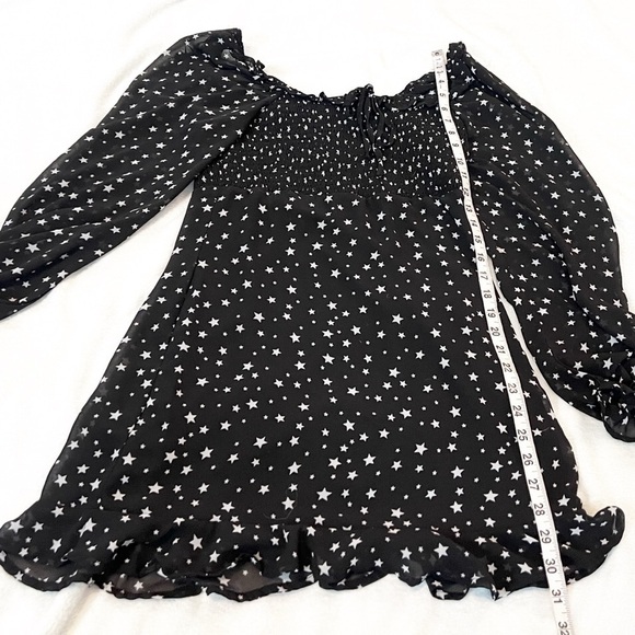 Altar’d State Long Sleeve Mini Star Dress Babydoll Black White Medium Sheer - Picture 6 of 11